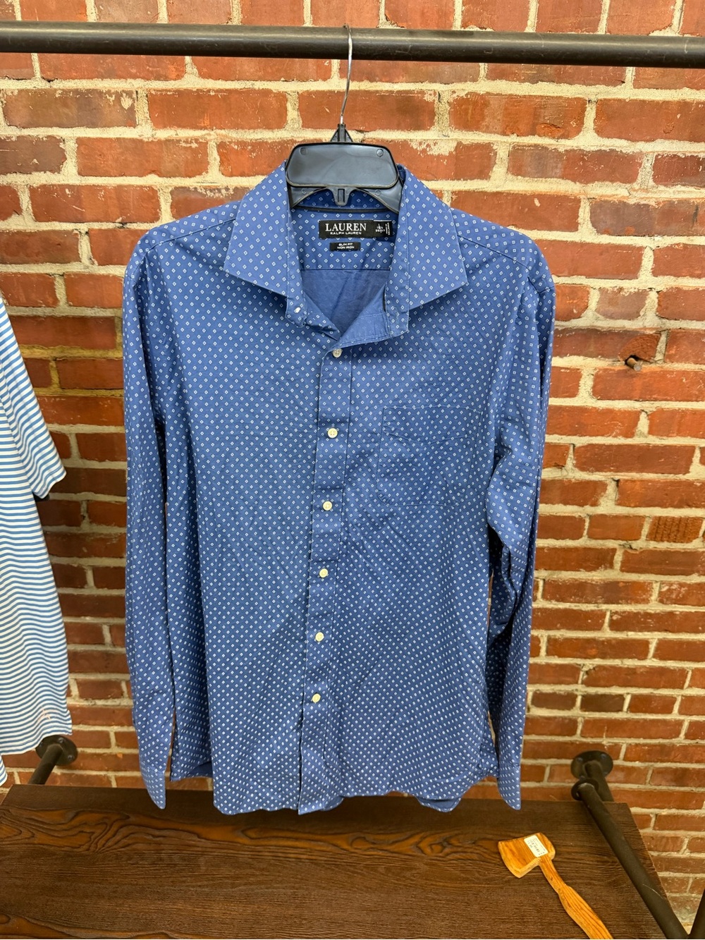 Ralph Lauren Blue Micro Dot Long-Sleeve Dress Shirt